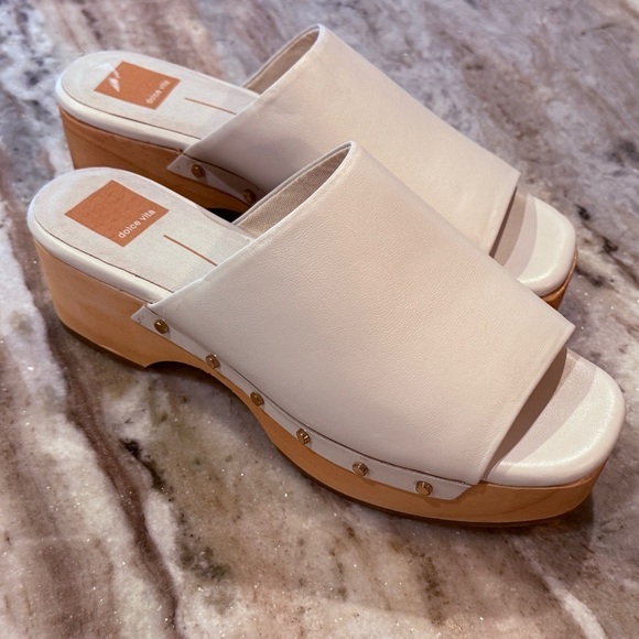 Women’s DOLCE VITA Dorado white leather wooden clog sandals- Size 7.5 - Picture 4 of 10
